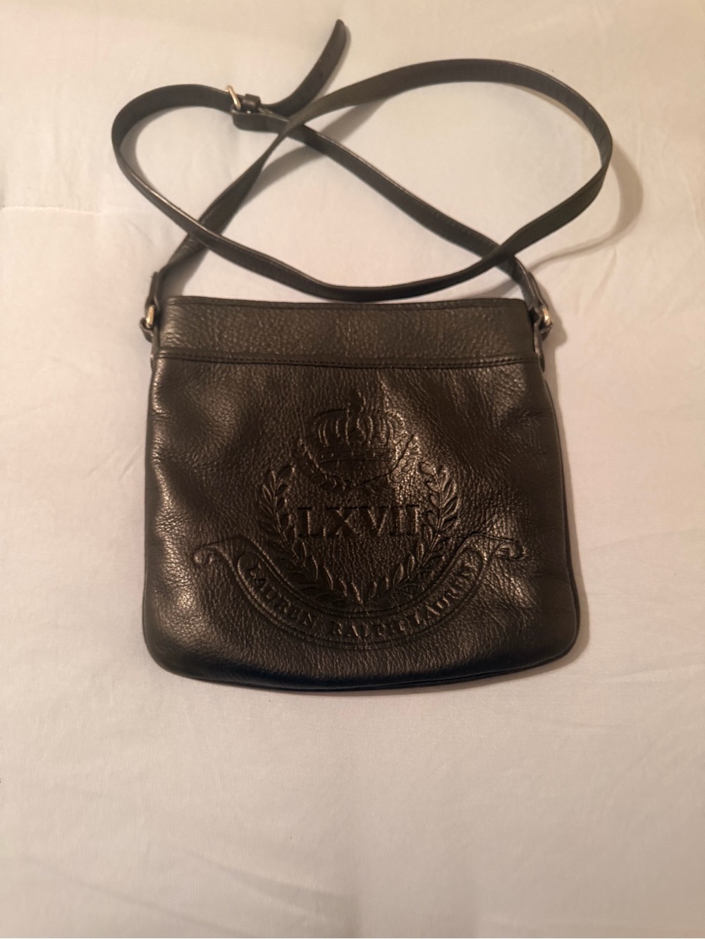Vintage Black Embossed Leather Ralph Lauren Crossbody Bag